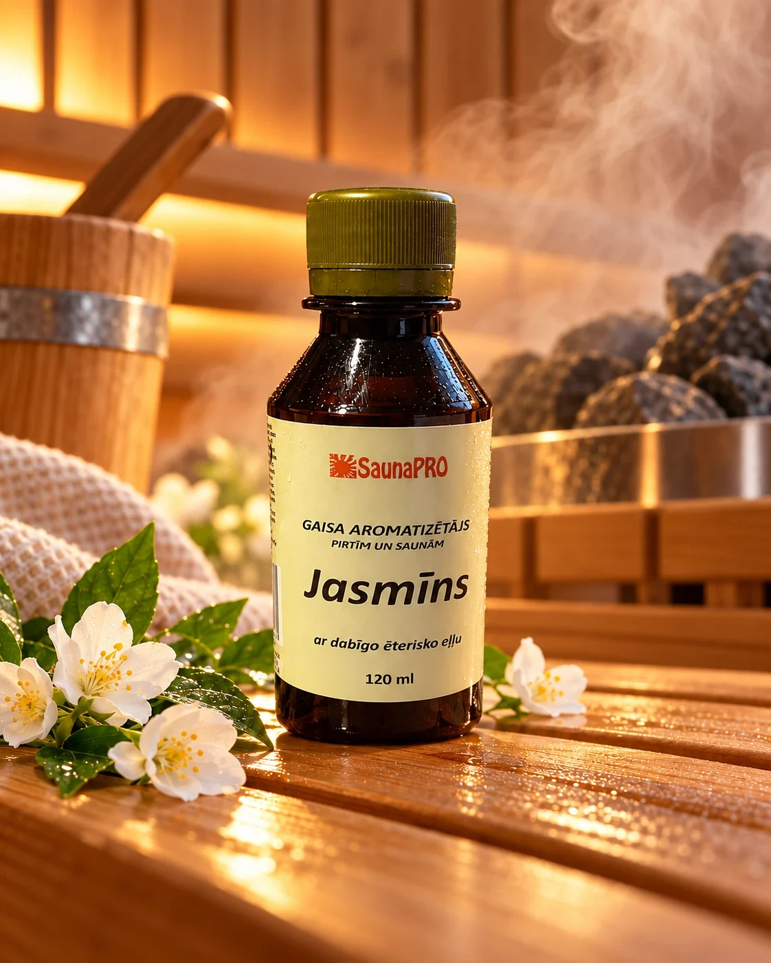 Jasmīna gaisa aromatizētājs pirtij un saunai ar dabīgo ēterisko eļļu 120 ml — attēls 3